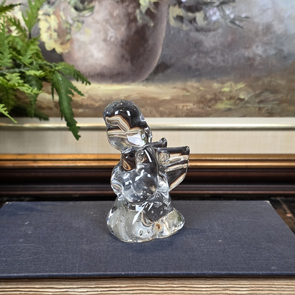 3" Clear Glass Angel Figurine w/ Controlled Bubbles | Kneeling Praying Wings